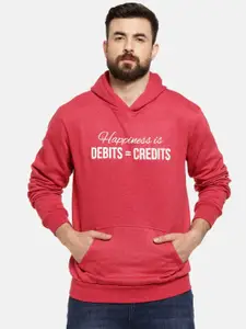 Campus Sutra Men Red & White Printed Hooded Pullover Sweatshirt
