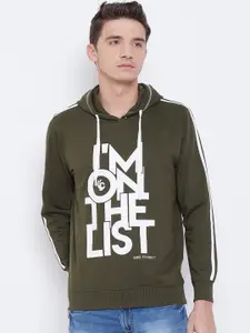 Duke Men Green & White Printed Hooded Sweatshirt