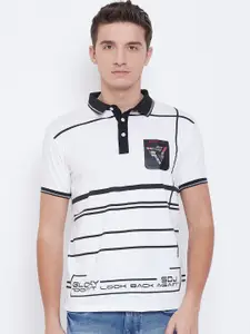 Duke Men White Striped Polo Collar T-shirt