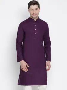 VASTRAMAY Men Purple Solid Straight Kurta