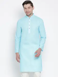 VASTRAMAY Men Blue Solid Straight Kurta