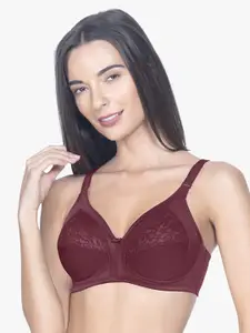 Amante Maroon Solid Non-Padded Non-Wired Full Coverage Lace Bra BRA28701