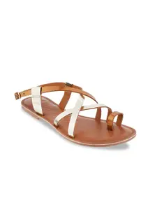 Mochi Women Muted Gold-Toned & Brown Colourblocked One Toe Flats