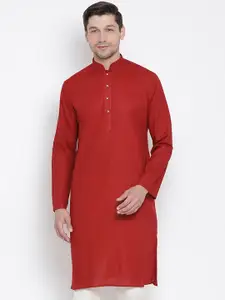 VASTRAMAY Men Red Solid Straight Kurta