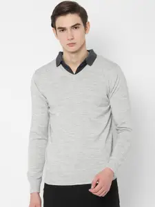 Allen Solly Men Grey Melange Solid Pullover Sweater