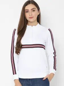 Allen Solly Woman White & Navy Blue Striped Sweatshirt