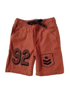 KiddoPanti Boys Rust Brown Printed Regular Fit Regular Shorts