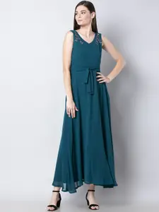 FabAlley Women Teal Blue Solid Maxi Dress