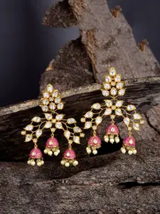 Tistabene Gold-Plated & Pink Contemporary Drop Enamelled Earrings