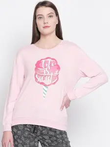Dreamz by Pantaloons Dreamz by Pantaloons Women Pink Printed Round Neck Lounge T-shirt