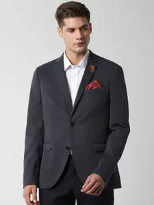 Peter England Men Grey Solid Single-Breasted Slim-Fit Blazers