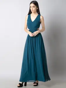 FabAlley Women Teal Blue Solid Maxi Dress