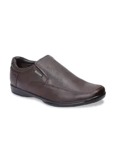 Red Chief Men Brown Textured Leather Formal Slip-Ons