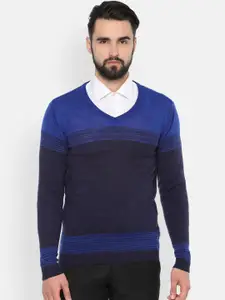 Van Heusen Men Navy Blue Colourblocked Pullover Sweater