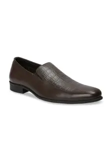 Red Chief Men Brown Textured Leather Formal Slip-On Shoes