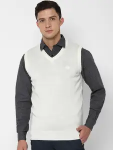 Allen Solly Men Cream-Coloured Solid Sweater Vest