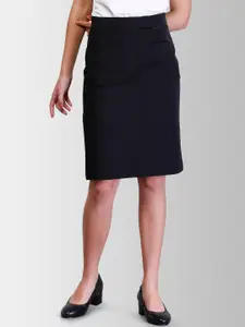 FableStreet Women Black Solid Straight Knee-Length Skirt
