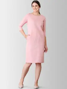 FableStreet Women Pink Solid Linen Shirt Dress