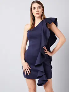 Athena Blue Ruffled Sheath Dress