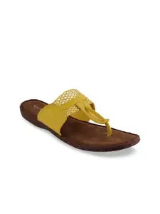 VALIOSAA Women Yellow Solid Open Toe Flats