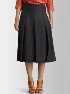 FableStreet Woman Black A-line Pleated Midi Skirts