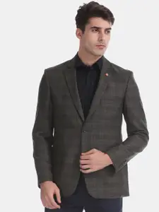 Arrow Arrow Men Olive Green Checked Single-Breasted Blazer