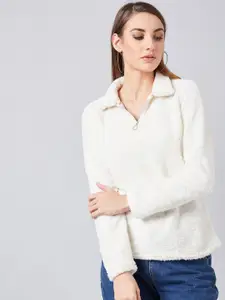 Athena Women White Solid Sweatshirt