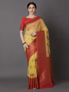 Mitera Yellow & Red Silk Blend Woven Design Banarasi Saree
