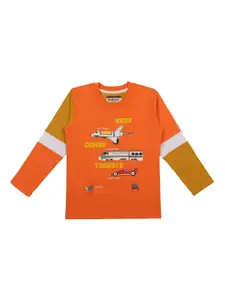 Lil Tomatoes Boys Orange & Mustard Yellow Printed Sweatshirt