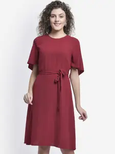 Martini Women Maroon Solid Fit and Flare Dress