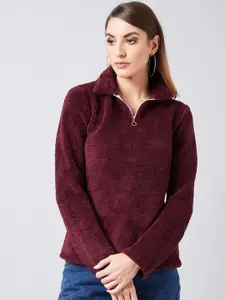 Athena Women Burgundy Solid Sweatshirt