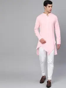 See Designs Men Pink & White Solid Kurta with Trousers