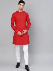 See Designs Men Red & White Solid Kurta with Trousers