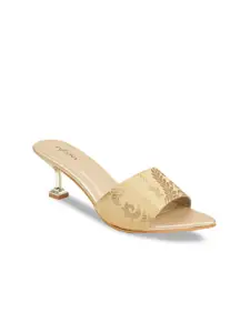 VALIOSAA Women Gold-Toned Woven Design Heels