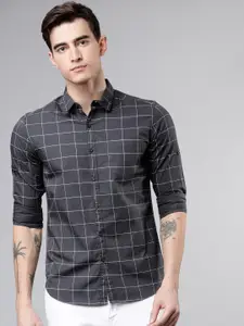 HIGHLANDER Men Charcoal Grey & White Slim Fit Checked Casual Shirt