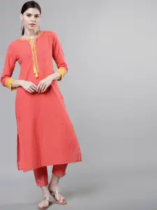 Vishudh Women Coral Layered Checked Straight Kurta
