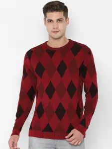 SIMON CARTER LONDON Men Red & Black Self Design Pullover Sweater