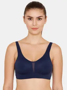 Zelocity by Zivame Navy Blue Solid Non-Wired Non Padded Sports Bra ZC4526
