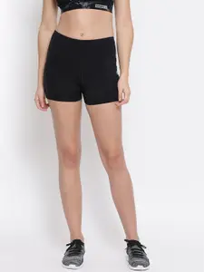 Invincible Women Black Solid Skinny Fit Sports Shorts