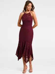 Forever New Women Maroon Self Design Fit and Flare Dress