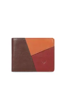 Hidesign Men Brown & Orange Colourblocked Leather Two Fold Wallet