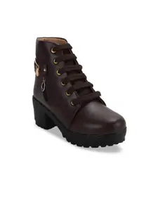 ZAPATOZ Women Brown Solid Heeled Boots