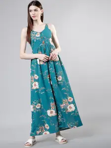 Tokyo Talkies Women Turquoise Blue Printed Maxi Dress