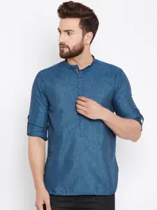 even Men Blue Woven Design Straight Kurta