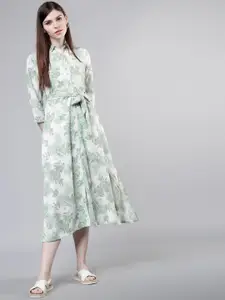 Tokyo Talkies Women Green Printed Shirt Dress