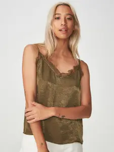 COTTON ON Women Olive Green Solid Sheen Top