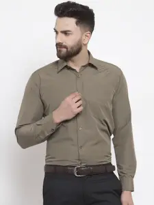 English Navy Men Olive Brown Slim Fit Solid Formal Shirt