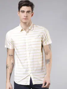 LOCOMOTIVE Men Yellow & White Slim Fit Striped Casual Shirt