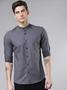 HIGHLANDER Men Grey & Navy Blue Slim Fit Checked Casual Shirt