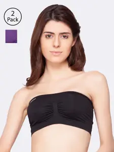 C9 AIRWEAR Pack of 2 Black & Purple Solid Non-Wired Non Padded Bandeau Bra P2301_Blk_Ppl